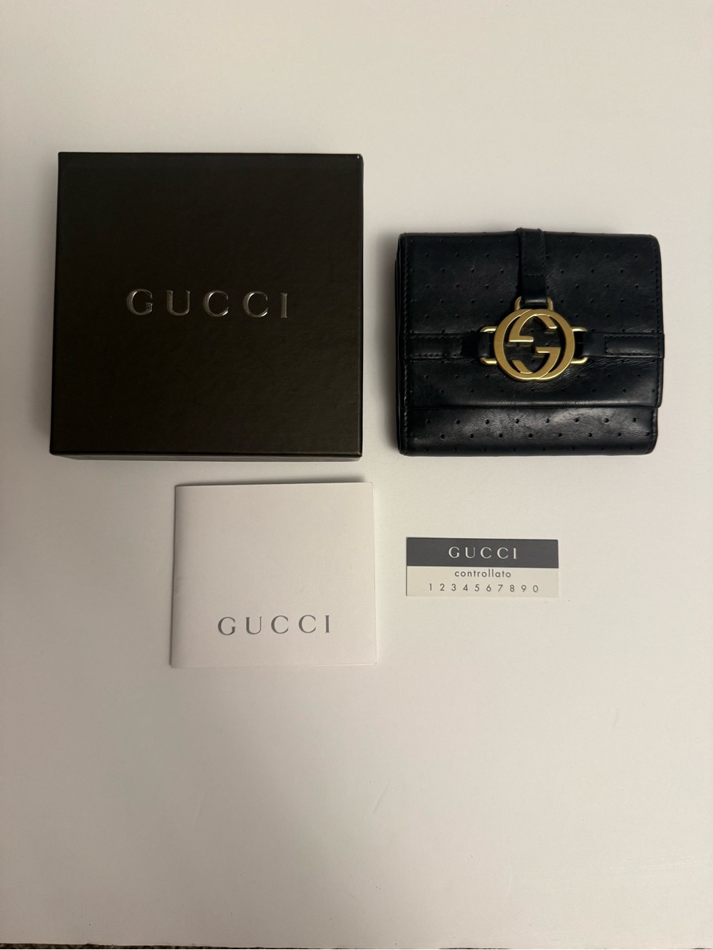 Gucci Black Leather Wallet with Gold Interlocking GG